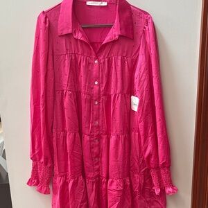 Vibrant Pink Button-Up Dress